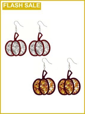 Glitter Pumpkin Acrylic Dangle Earrings Set Thanksgiving Fall 2 Pairs